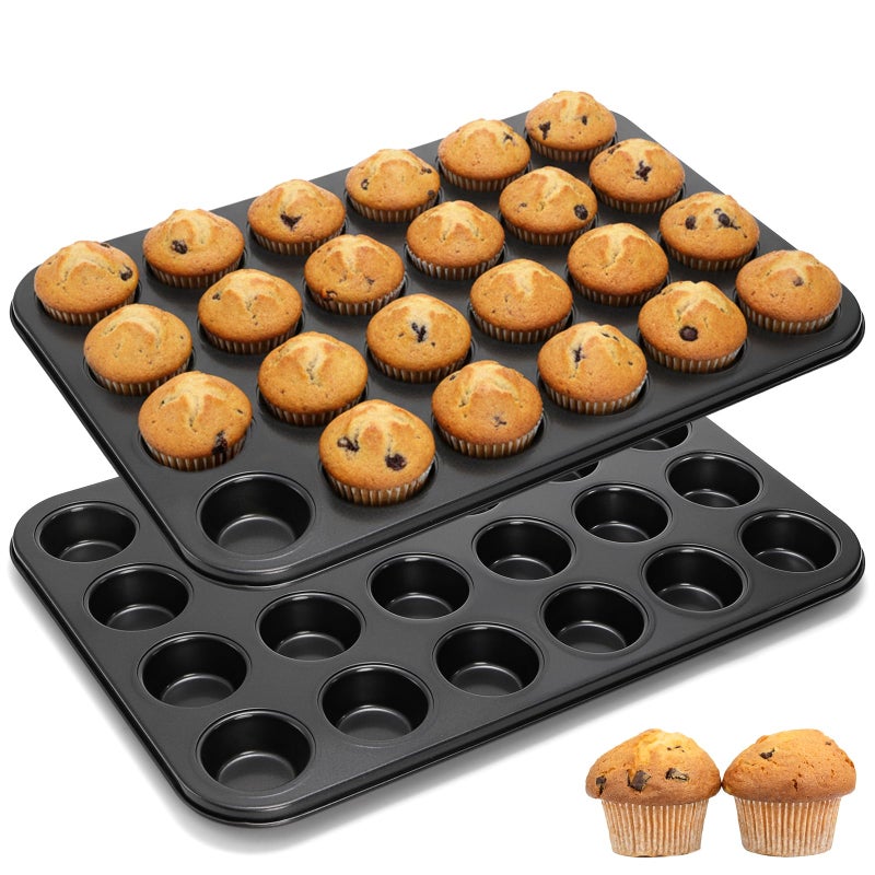 Kingrol 24-Cup Nonstick Mini Cupcake & Muffin Pans, Carbon Steel Baking Pans, Cake Moulds - 2 Pack - Image 1